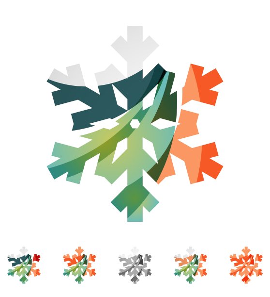 一套抽象的彩色雪花标志图标图片下载
