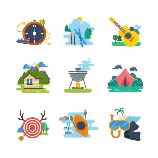徒步露营平面图标收藏图片下载
