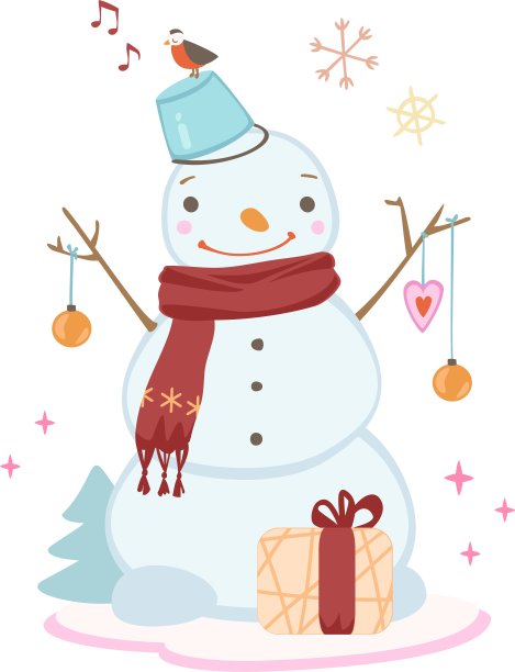 可爱的圣诞雪人戴着围巾素材图片