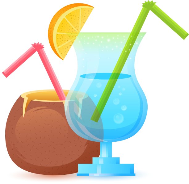 新鲜的夏日鸡尾酒杯和椰子图片下载