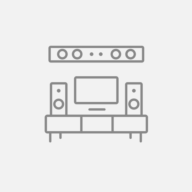 电视平面屏幕和家庭影院线路图标图片下载