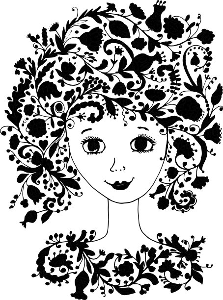女性的脸与花的发型为您设计图片下载
