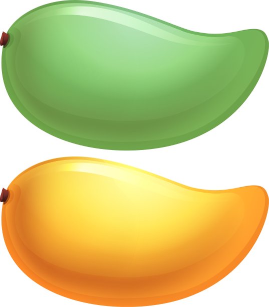 一个绿色和一个黄色的芒果图片下载