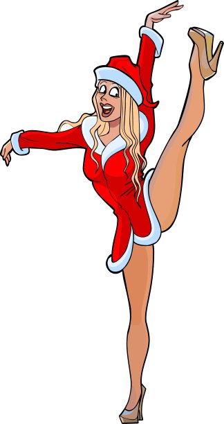 一个打扮成圣诞老人的女孩抬起了她的腿图片下载
