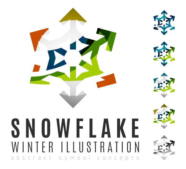 一套抽象的彩色雪花标志图标图片下载