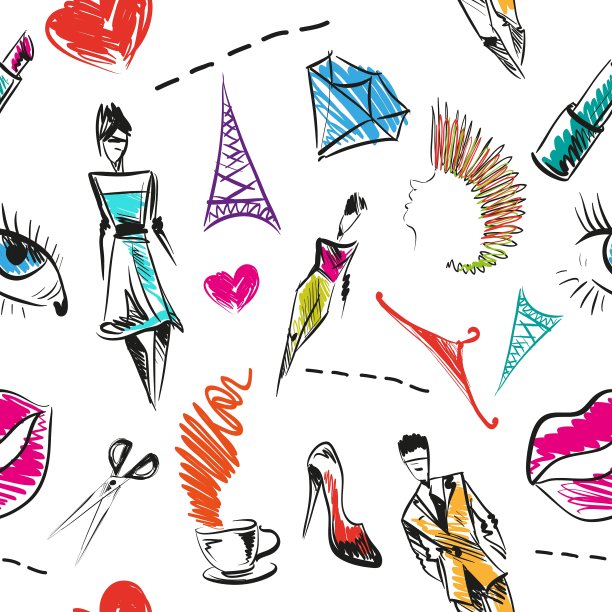 无缝时装图案背景图片下载