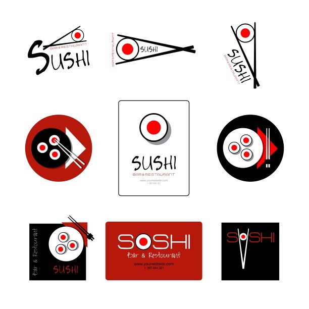 寿司餐厅和酒吧的身份模板图片下载