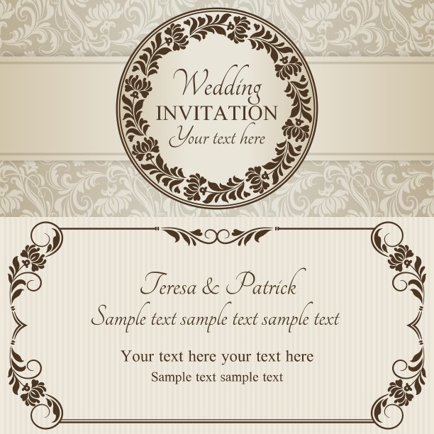 巴洛克式婚礼请柬棕色和米色图片下载