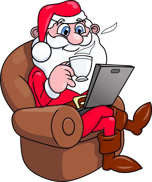 带笔记本电脑的圣诞老人图片下载