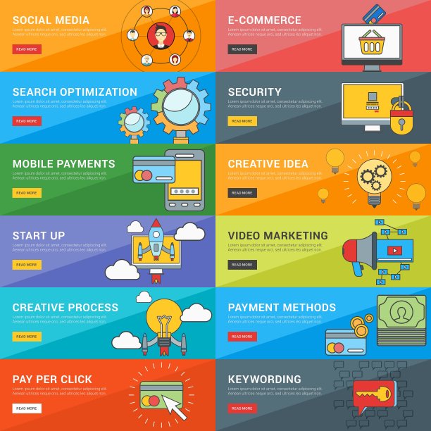 平面设计概念集为网页横幅图片下载