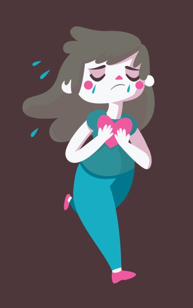 悲伤的卡通女孩在跑步图片下载