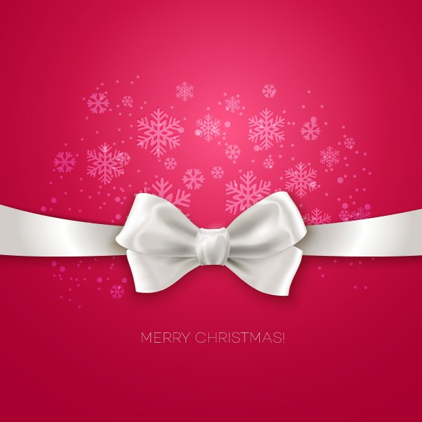 粉红色的圣诞背景与白色的丝绸蝴蝶结图片下载