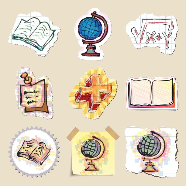 手绘教育标志集孤立图片下载