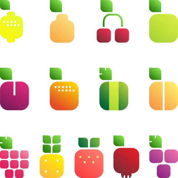 一套水果和浆果与树叶闪亮的风格图片下载