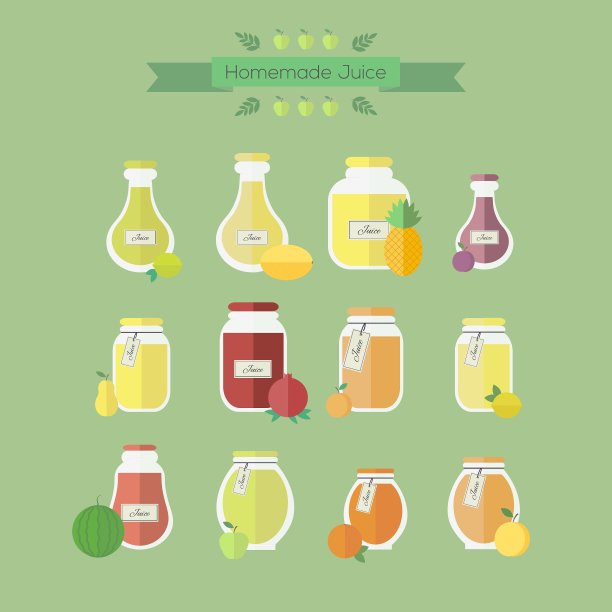 收集的罐子与果汁的对象图片下载