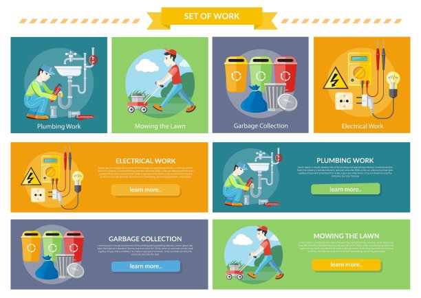 电气管道工作，割草，草坪和垃圾图片下载
