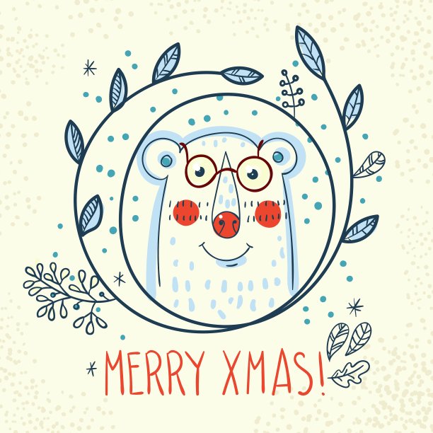 北极熊潮人在一个手画的花环里图片下载