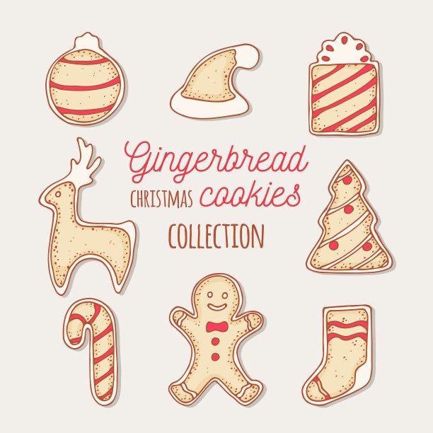 手绘姜饼饼集节日涂鸦图片下载