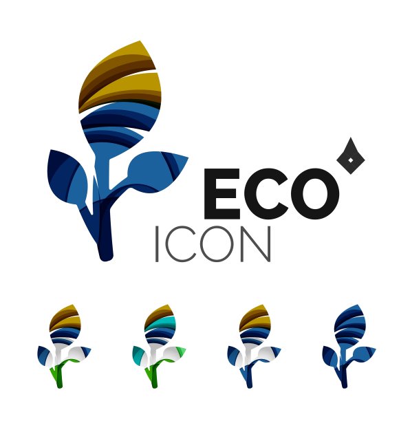 一套抽象的生态叶图标商业标志类型图片下载