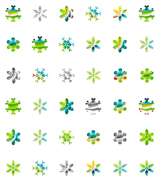 一套抽象的彩色雪花标志图标图片下载