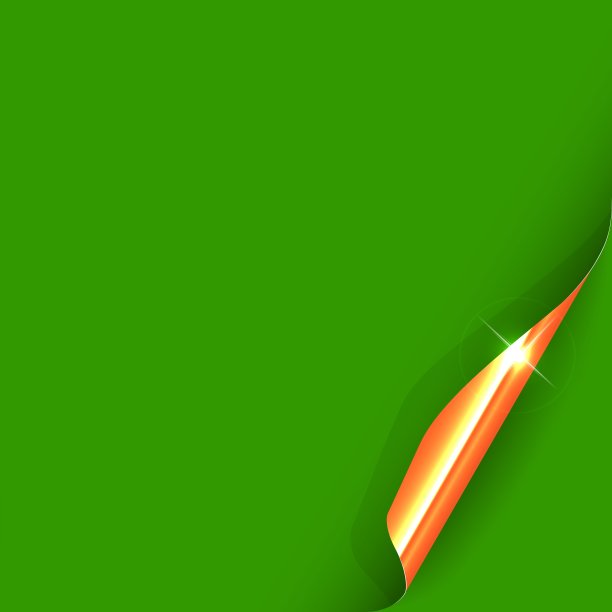 卷曲的绿色纸角与黄金背面图片下载