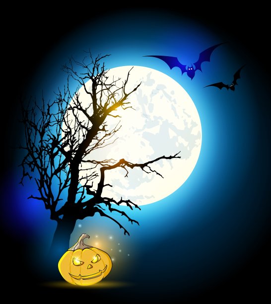 树和南瓜的剪影图片下载