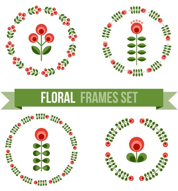 一套设计元素-圆形花框架图片下载