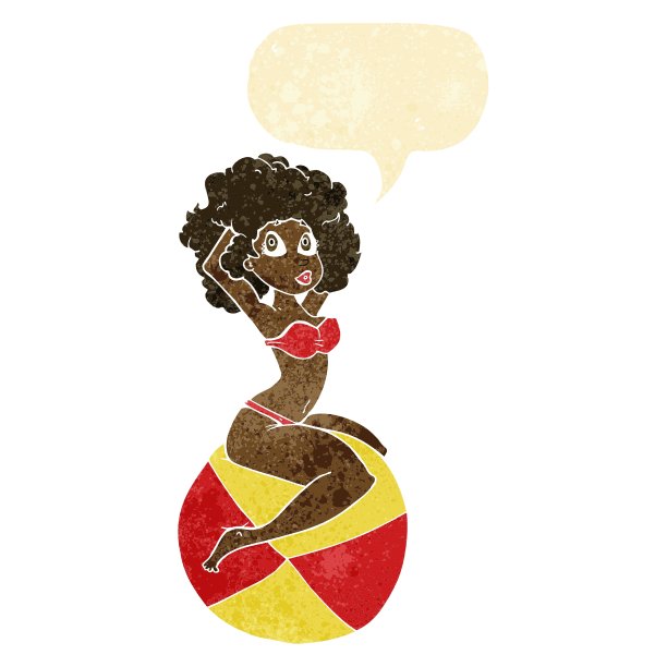 卡通海报女郎坐在球上讲话图片下载