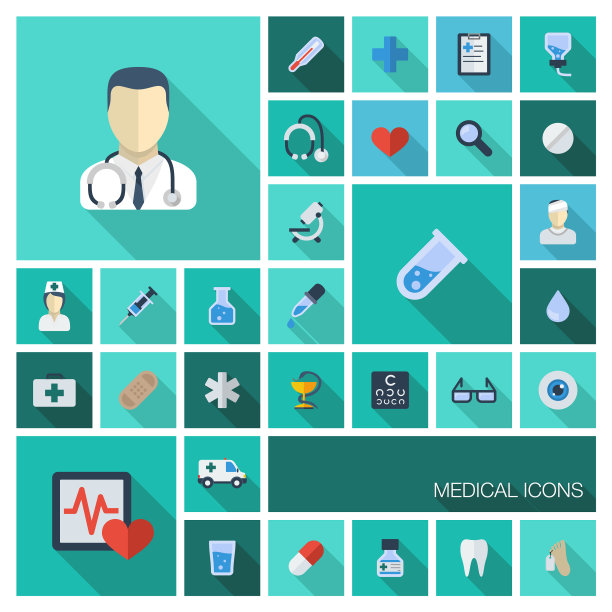 医疗平面彩色图标与长阴影图片下载
