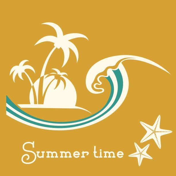 夏季有海浪和热带棕榈树图片下载