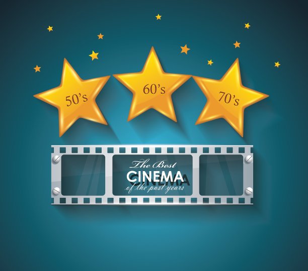 带有金色星星和电影胶带的旧电影院横幅图片下载