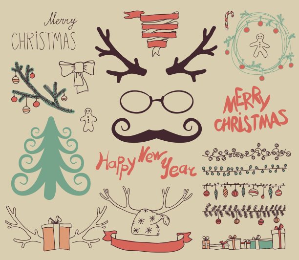 设置圣诞书法设计元素图片下载