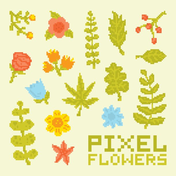 像素艺术孤立花集图片下载