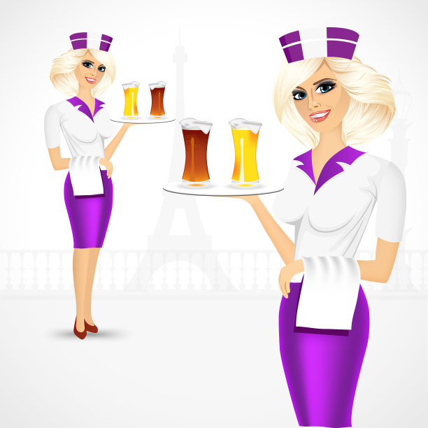 服务员用托盘端着啤酒图片下载