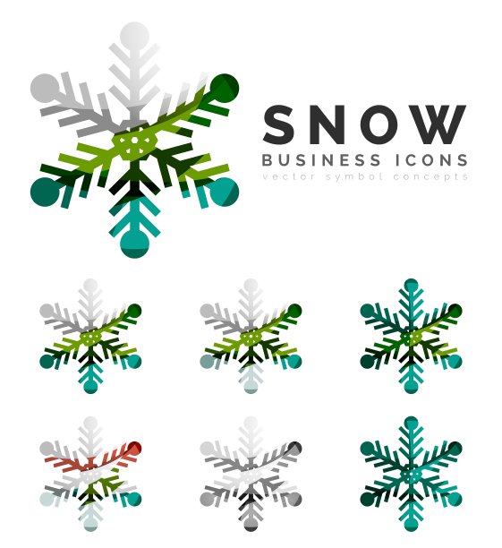 一套抽象的彩色雪花标志图标图片下载