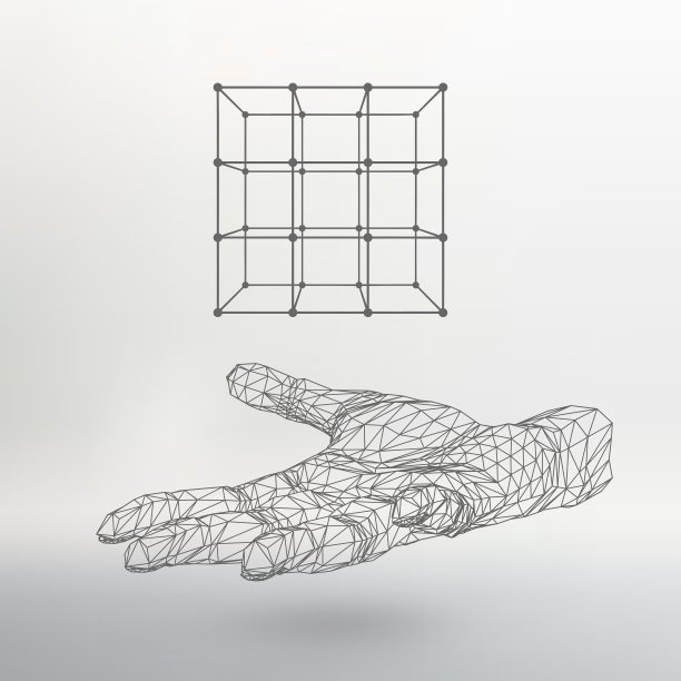 手臂上的线和点的立方体手图片下载