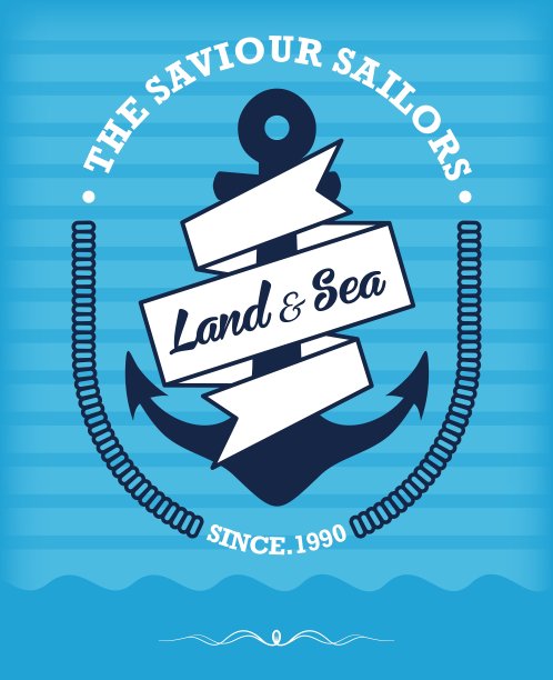 航海锚复古标签在蓝色图片下载