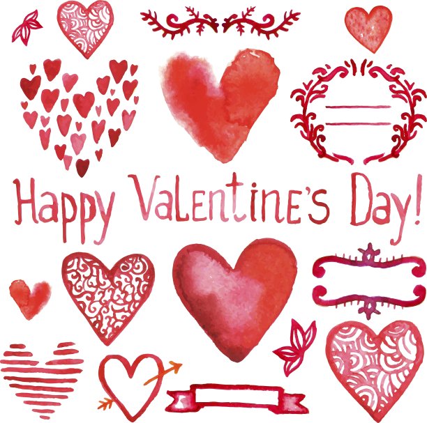 一套手绘水彩画红色图片下载