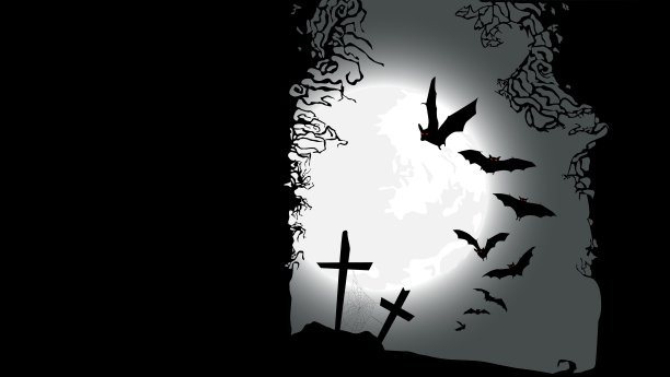 飞翔的蝙蝠悬挂万圣节横幅图片下载