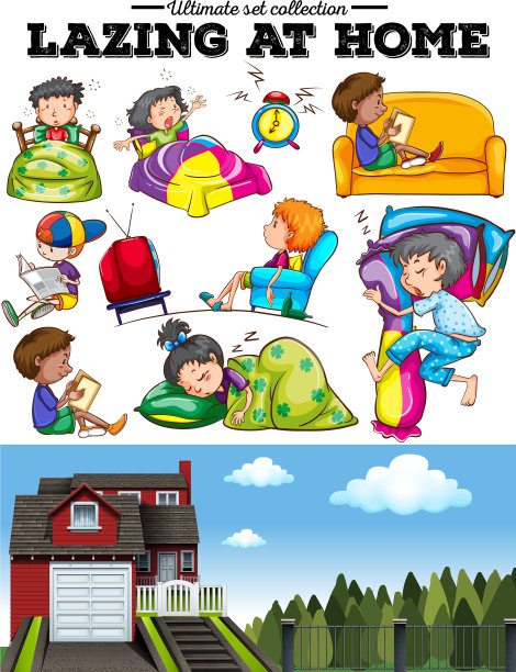 男孩和女孩在家里休息图片下载