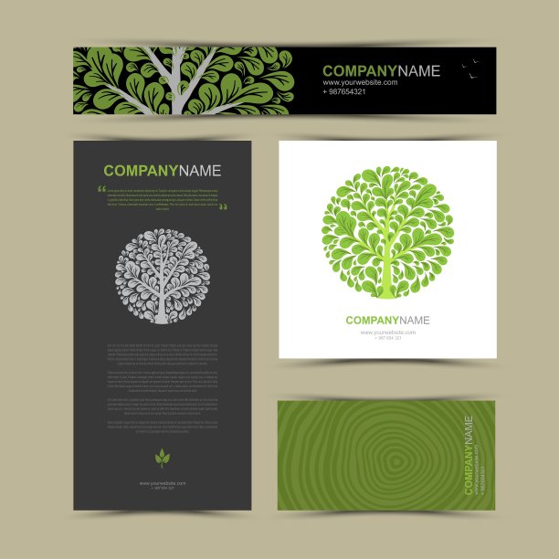 带有风格化树的名片模板图片下载