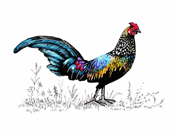 图案与农场公鸡轮廓图片下载