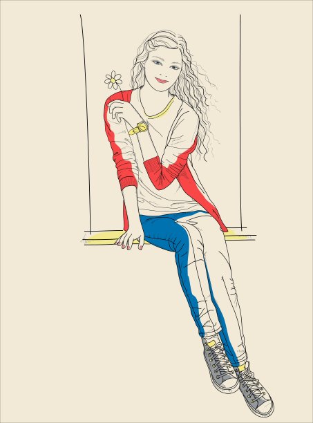 女孩坐在秋千上，手里拿着一朵花图片下载