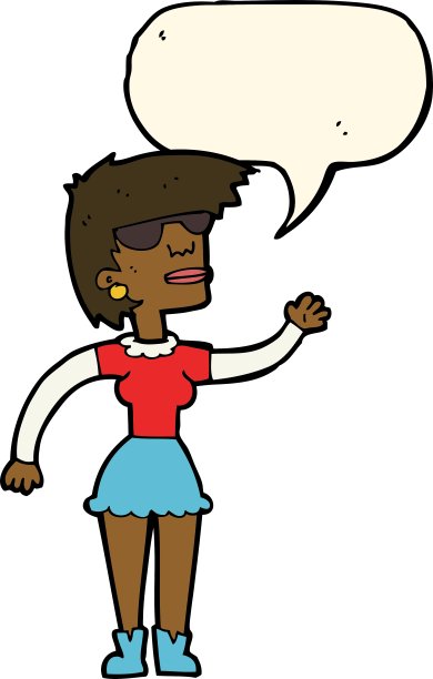 戴着眼镜的卡通女人挥手讲话图片下载