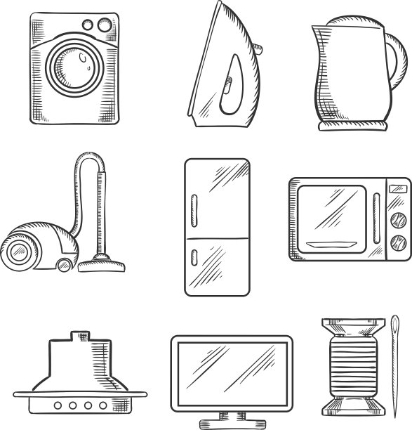 厨房和家用电器素描图标图片下载