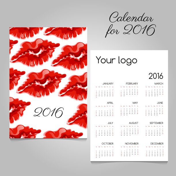 明亮的日历与红色唇膏的形象唇图片下载