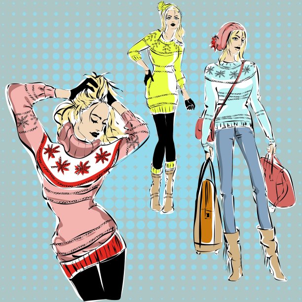 时装模特在素描风格秋冬图片下载