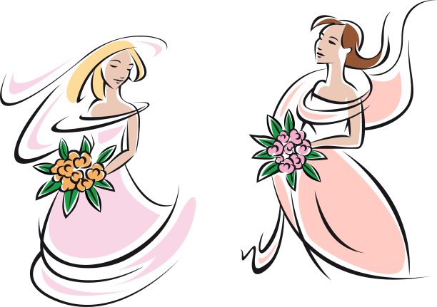 新娘身着带花的粉色婚纱图片下载