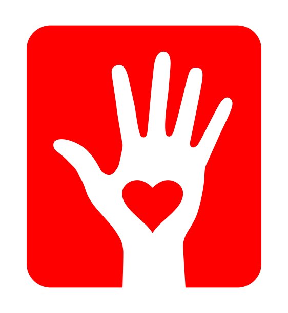 手与心的图标在红色的背景图片下载