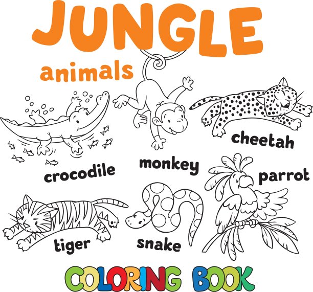 一套有趣的丛林动物着色书图片下载